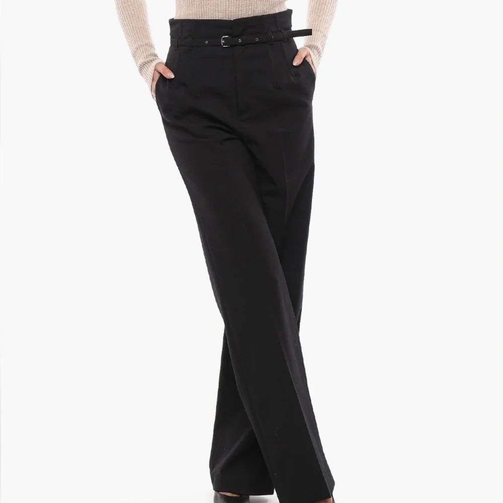 NWT RED Valentino Elegant Black Belted High Waist Wide Leg Trousers